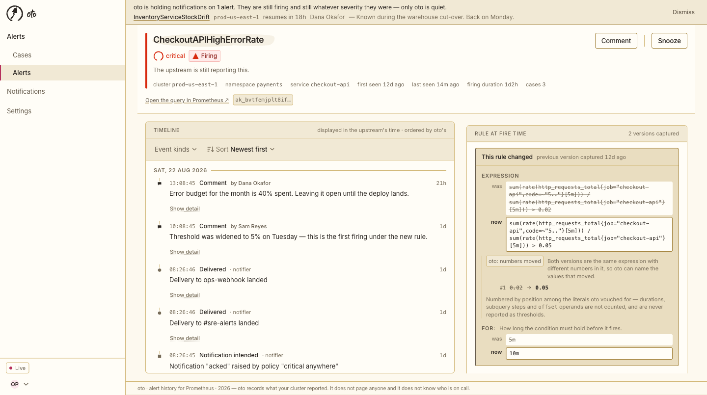 Alert detail showing rule drift