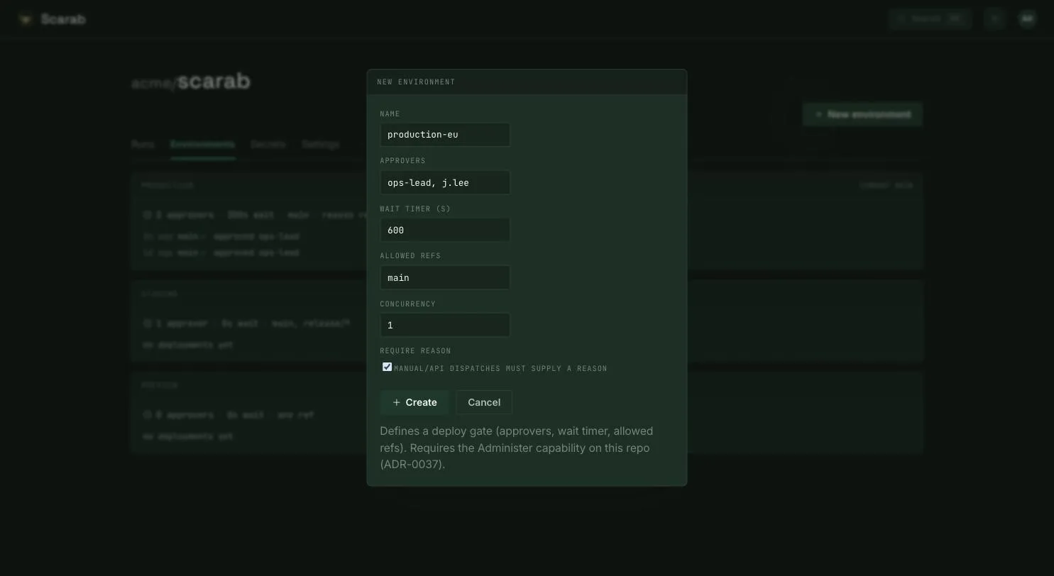 Creating an environment in the Scarab UI