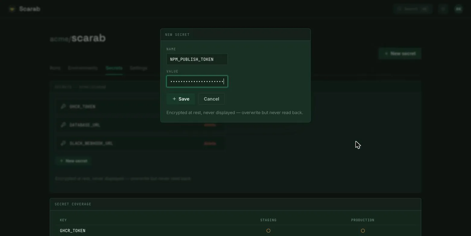 Creating a secret in the Scarab UI